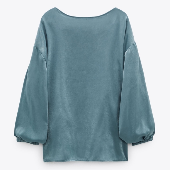 NWT ZARA | Satin Effect Drawstring Blouse - Picture 5 of 6